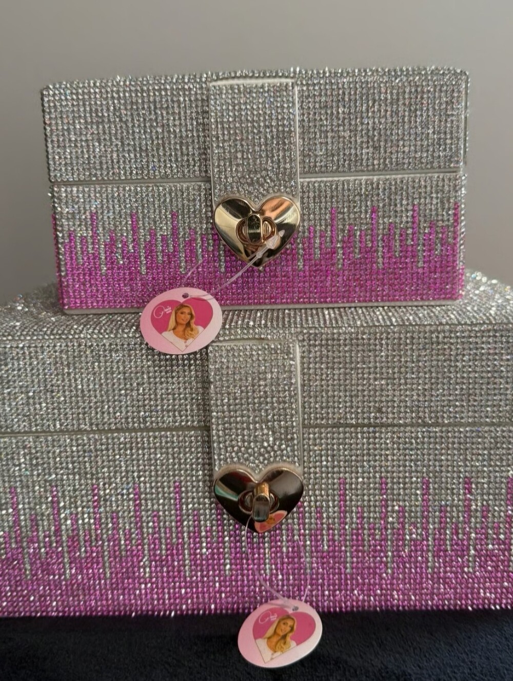 Paris Hilton Silver and Pink Glitter Jewelry Box Duo with Heart Latches - Picture 2 of 2